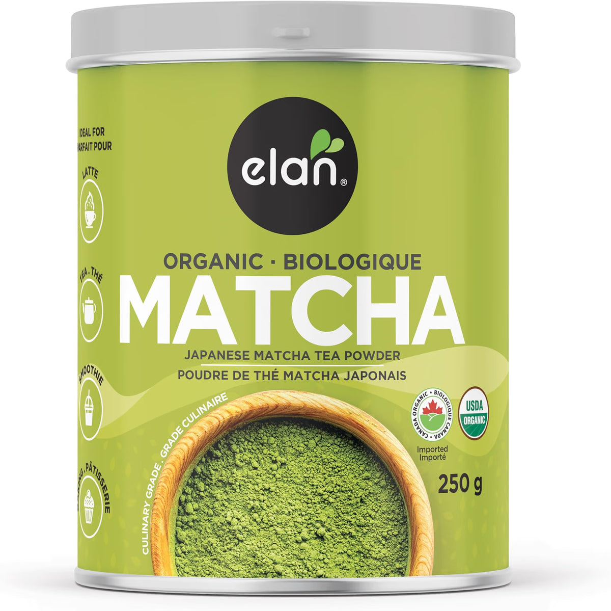 Elan, Thé vert biologique Matcha en poudre, du Japon, sans OGM, végétalien, sans gluten, kasher 250 g
