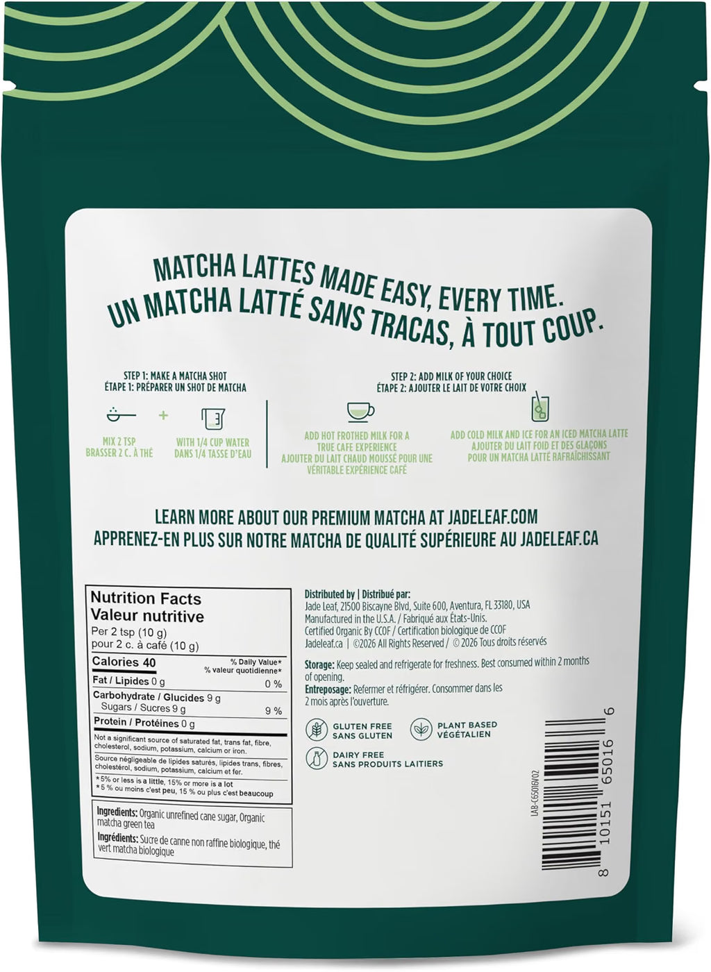 Jade Leaf Matcha Mélange matcha latte bio – Mélange sucré de style café de qualité supérieure avec poudre de thé vert d'origine japonaise authentique (sachet de 150 g)