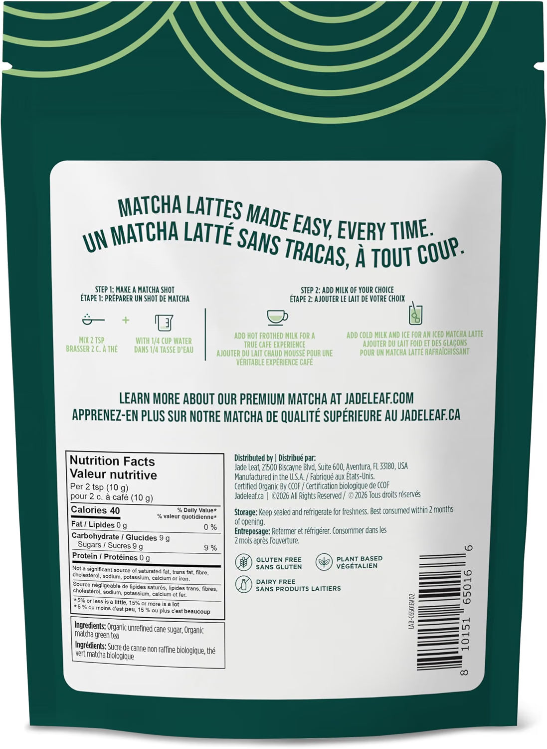Jade Leaf Matcha Mélange matcha latte bio – Mélange sucré de style café de qualité supérieure avec poudre de thé vert d'origine japonaise authentique (sachet de 150 g)