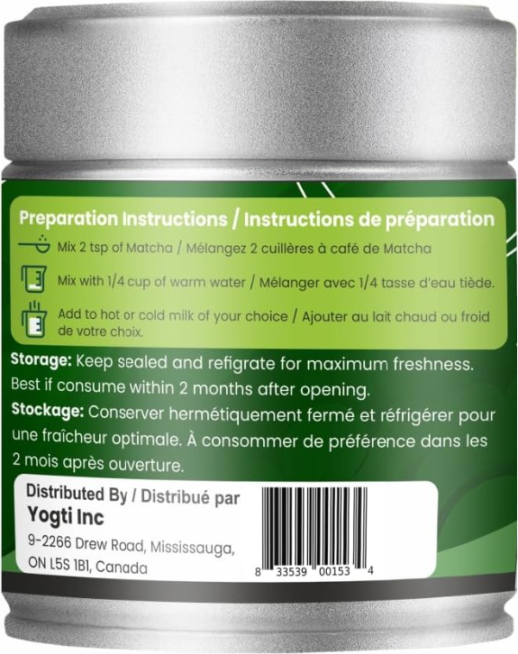 Poudre de thé vert matcha biologique – Qualité cérémoniale – Boîte de 50 g